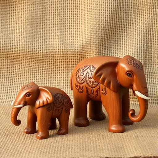 Handcrafted wooden elephants